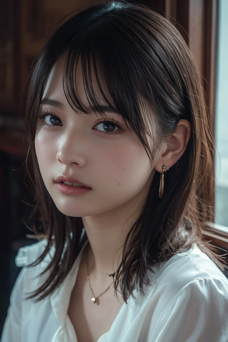 (8k、RAW Photos、highest quality、masterpiece:1.2)、(Realistic、Realistic)、1 Japanese girl、(((30 Years Old)))、(Short hair)、((Black Hair))、((Petite Girl、smile))、(((Huge Breasts、Black Lingerie)))、skeletally correct