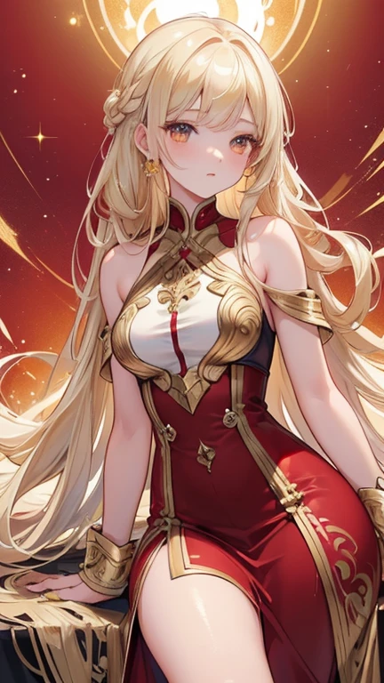 extremly detaled, dynamic sexy kneel pose, bare feet, detaled feet, feet close focus perspective,goddess, gold detaled armor with red finish, long white hair, red cape and scarf, gold hair clip, gold heavy armor with red finish, show big ass and pussy
