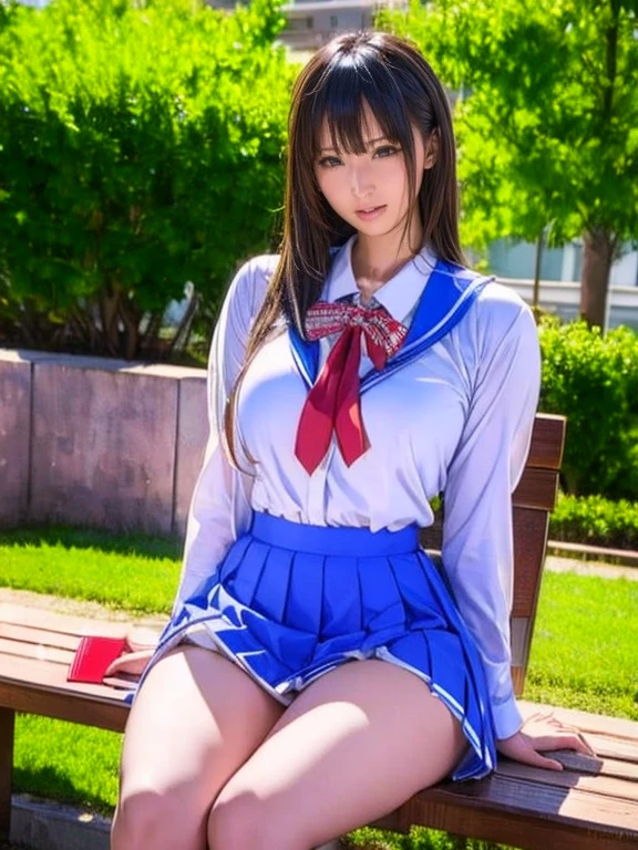  a blue Asian woman in a white uniform posing on a bench,  Japanese High School Girl Uniforms,  japanese school uniform,  japanese school uniformを着ている, Principal in uniform , 超 Realistic High School Girls , a hyper Realistic High School Girls ,  in strict school uniform , Puella Magi uniform,  girl in uniform ,  Realistic High School Girls , Seifuku,  realistic young gravure idol 
