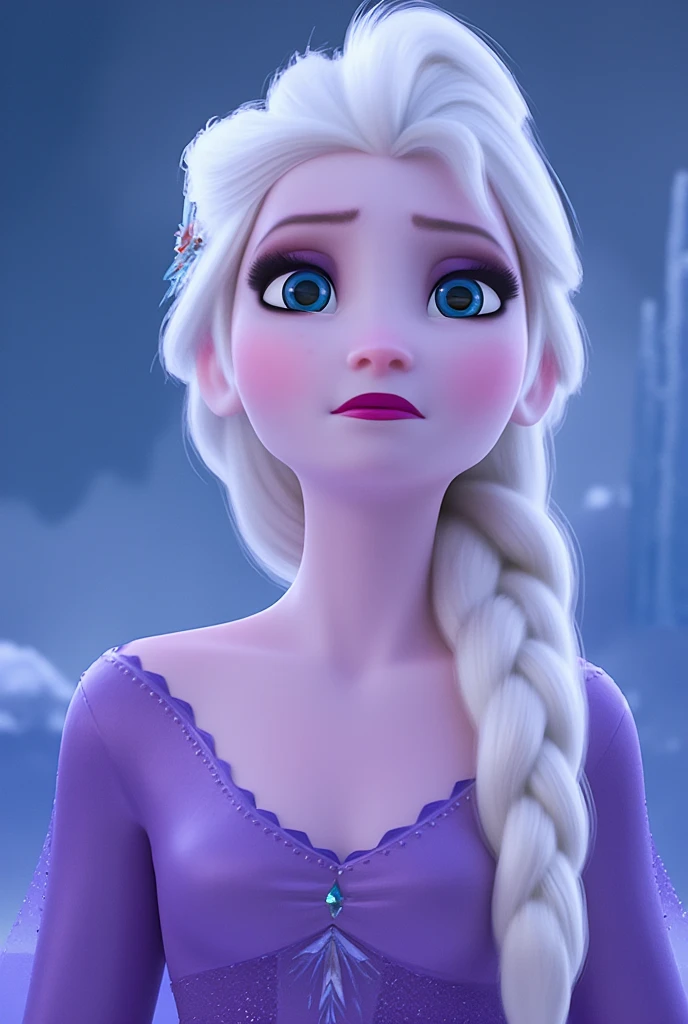 elsa \(frozen\), solo, closed mouth,(Elsa's Purple Nightgown, Braid on right shoulder),(purple eyeshadow, Shiny lips), facing viewer