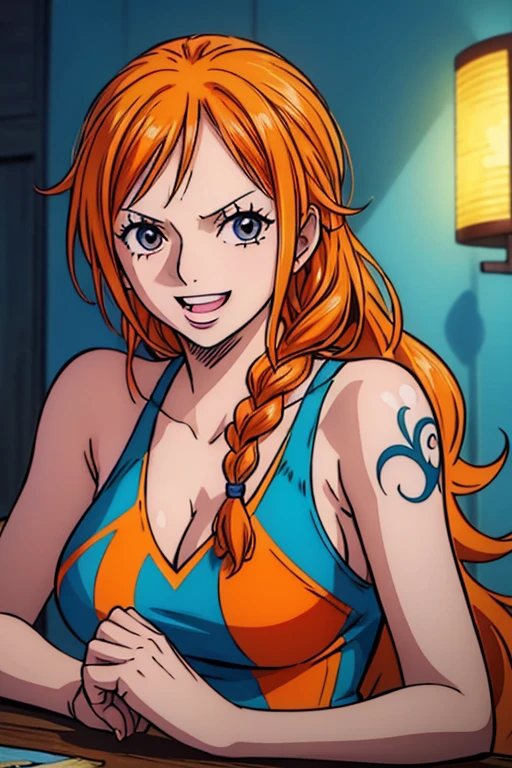 Best Quality,8k,high resolution,Masterpiece:1.2), (ultra detailed), (NSFW is not safe for artwork), (semi - naked) (us (One piece configuration), (pose sexual), (realist,photorealist,fotorrealista:1.37), (High DefinitionR,High Definition), (portrait), (vivid colors), (long legs), (Hermosos detailed eyes), (bright brown eyes deep black gradient eyes), (beautiful detailed lips), (extremely detailed eyes and face), bright Eyes, bright brown eyes with black, (Hair, long, Orange), Dynamic angle and posture., soaked in sweat, perspiration, undressing (long eyelashes), (cabello long between eyes color Orange oscuro), (blue left shoulder tattoo)(sharp focus), (Physically based representation), (big breasts) (legs open), (intense), (expression of intense desire), (motion blur), (elegant), (slim figure), (anime inspired), (bright lights), (sexual), (contrasting colors), (mysterious atmosphere), (action packed scene), (Unique style), (surprising), (elegant), (evocative), (expressive), (Intriguing atmosphere), (giant breasts:1.2) ((Best Quality)),((Very detailed)),Masterpiece,absurdities,detailed face,beautiful face,(detailed eyes, deep eyes),(1 girl),((dynamic pose)), erotic lingerie
