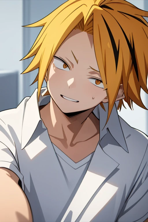 masterpiece,  Best Quality ,  HIGH QUALITY, 1 , Alone,  male focus,  watching the spectator, , Kaminari_thank you, blonde hair,  multicolored _hair, Greek god