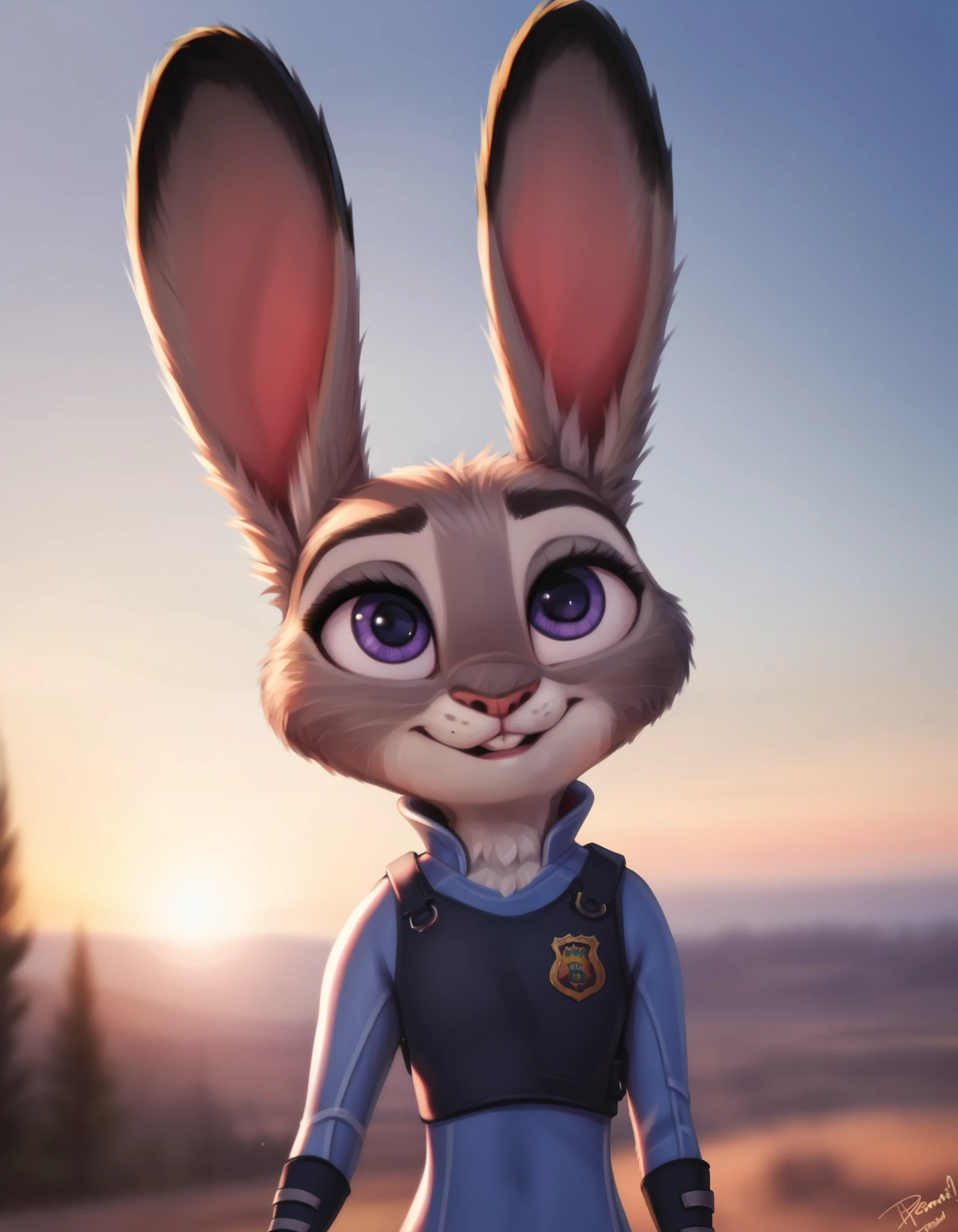 rating_safe, hoppsJudyzt,  judyhopps, ((slim judy hopps)), (front view), (cinematic lighting), backlighting, (shaded), detailed background, by dagasi, (by personalami), [by Ruan Jia],, (solo), photorealistic, hyperrealistic,