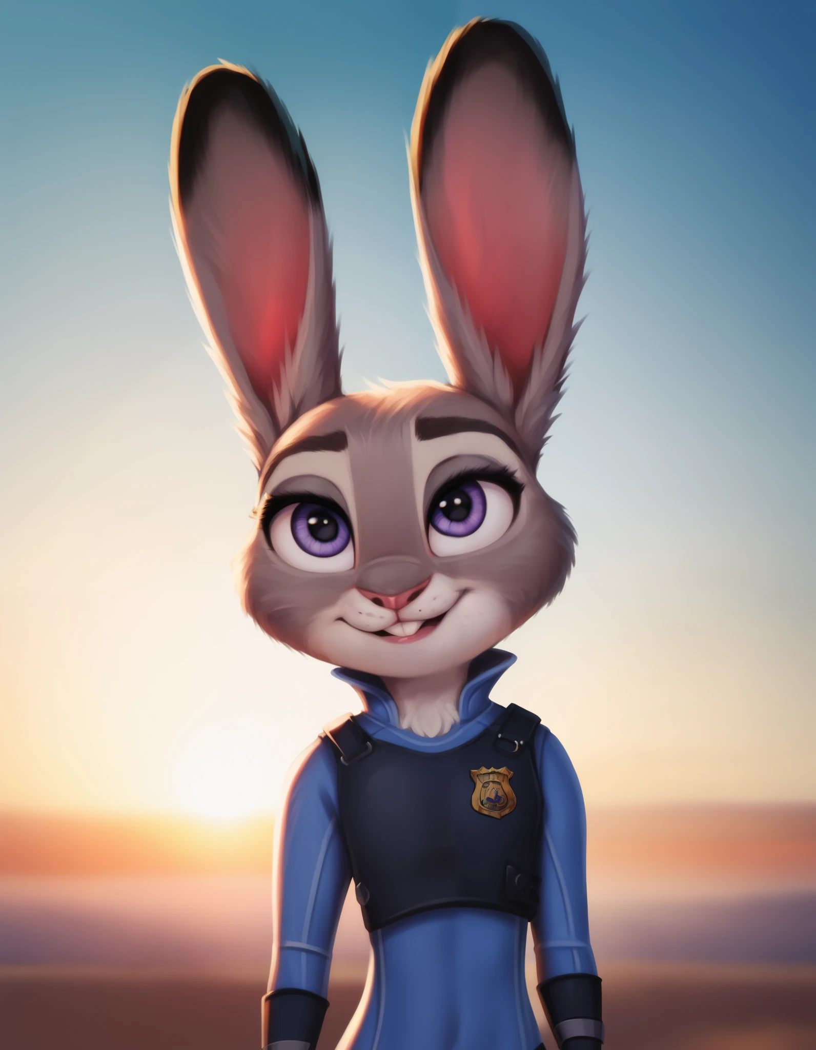 rating_safe, hoppsJudyzt,  judyhopps, ((slim judy hopps)), (front view), (cinematic lighting), backlighting, (shaded), detailed background, by dagasi, (by personalami), [by Ruan Jia],, (solo), photorealistic, hyperrealistic,