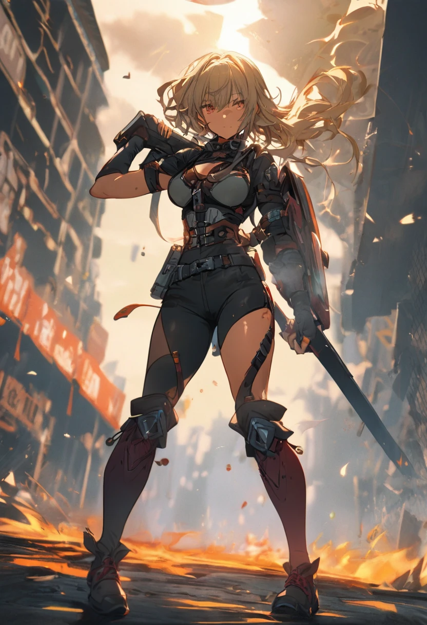 ((Best quality)), ((masterpiece)), (highly detailed:1.3) beautiful hyper waifu in cyberpunk bodysuit firing gatling gun,gun,anime,<lora:gatling_gun_lora01:1>