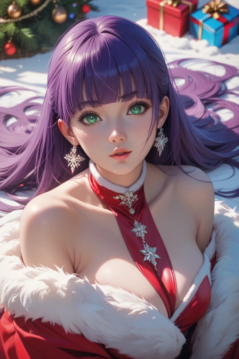 A very beautiful big boobed mamanuela at a Christmas party purple hair green eyes