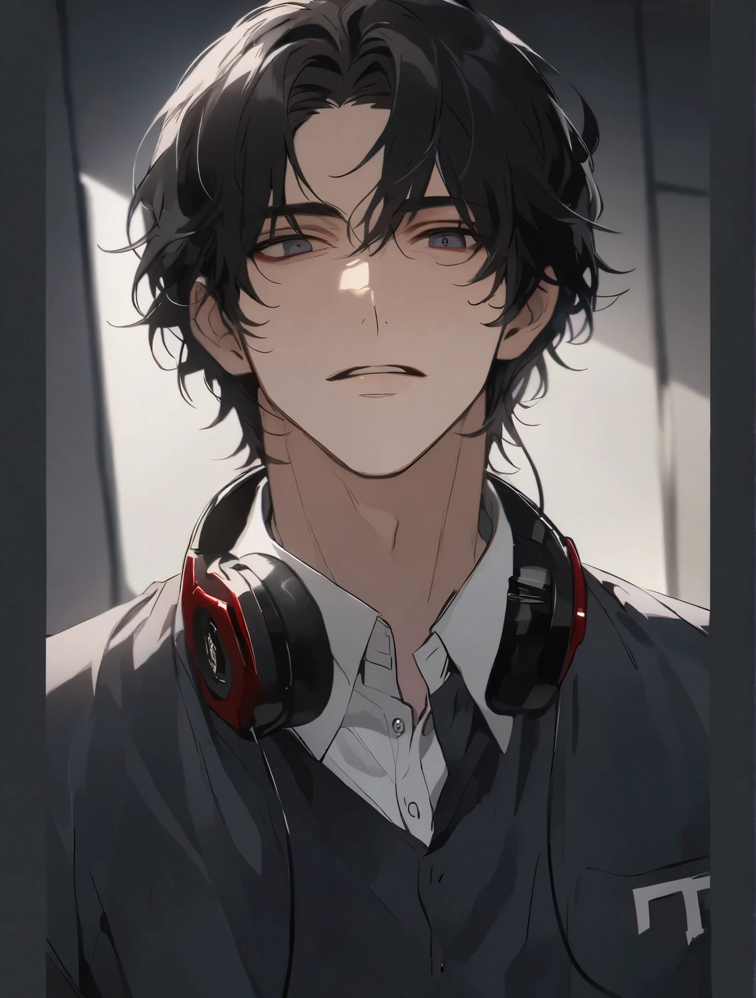 Handsome man with dark hair and pale skin