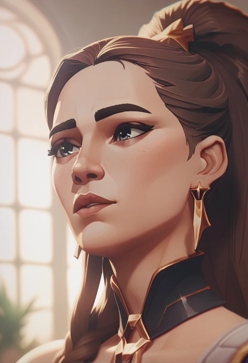 One girl, beautiful face, detailed face, young girl, soft skin, retrato, Ariana Grande (Fortnite), brown hair, black eyes, ((bust))