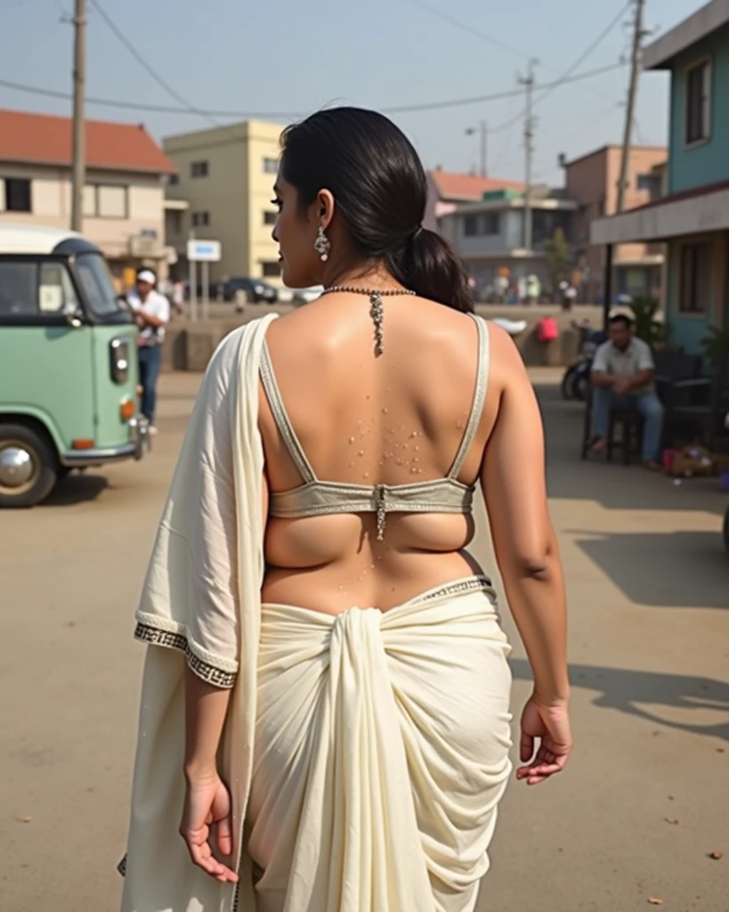 8k, RAW photo, naked, (highly detailed skin:1.2), (exposed:1.1), (exposed back:1.5), (exposed shoulders:1.1), (exposed crotch:1.5), (top down view:1.5), ((A very cute woman wearing a white silk string micro white saree at a crowded train)), photography, masterpiece, best quality, dark grey background, 1girl blue eyes and gorgeous black hair, a beautiful Caucasian woman with big ass full soft breasts and white skin, varied poses, ((medium breasts :1.4)), ((red  :1.4)) ((very soft breasts)), , Ultra-detailed face, Detailed eyes, in a crowded train station, ((No close-up)), ((she is wet)).