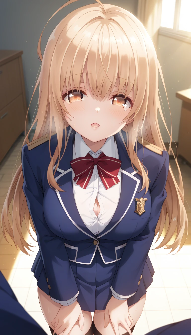 Uncensored, Solo, POV, Mahiru Shiina, The Angel Next Door Spoils Me Rotten, big breast, uniform school, blue blazer, in heat at pov, Begging, room, Volumetric lighting, Volumetric particles,