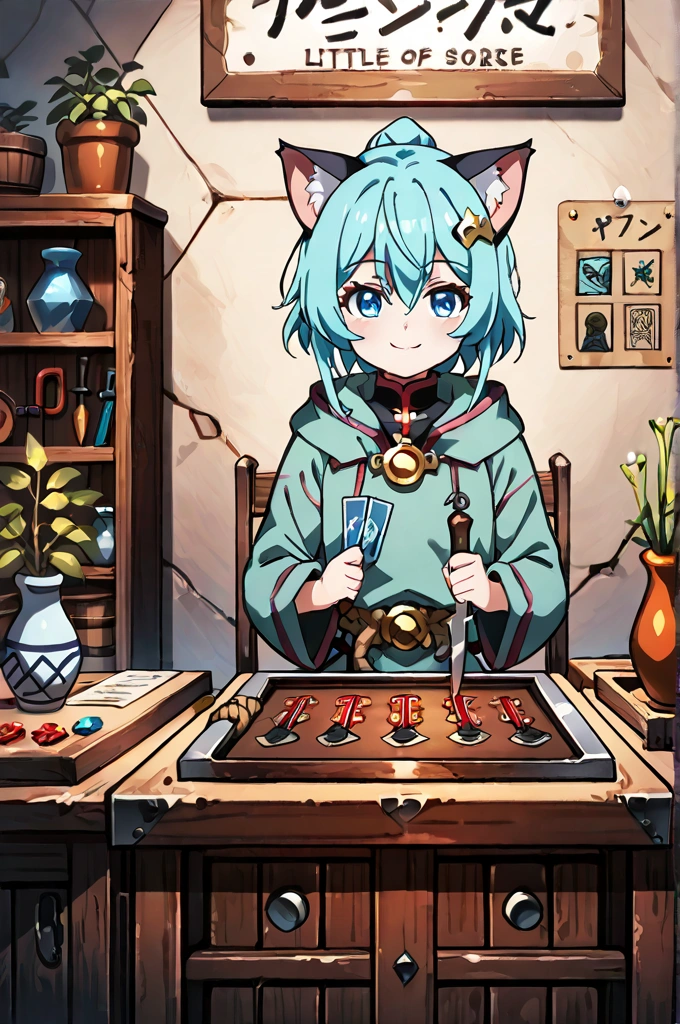  one girl,My cat ears,kawaii,cute,fantasy clothes, little smile ,break,( Fancy Tool Store :1.3),وضعية cuteة, Collection of medicinal herbs,pottedion, Devices , Corridors , shelves , Tools Section , Devices  section,Rate, Plants ,  Fanous , Wooden Bucket , Manuscripts ,blackboard,vase, potted,جِرّ,knife,paper, Card Price ,  Ticket , rope ,attached, Visual Anime ,Art board,Best quality,highly detailed,8K Image,unity 8k wallpaper, Very accurate illustration 