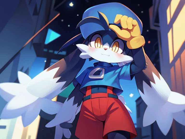 Furry boy, cute klonoa, short hairstyle, detailed body, clothes, yellow eyes, modern art, best quality 