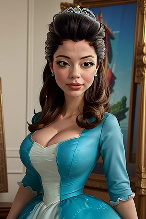 (masterpiece, realistic:1.3), (high quality, detailed:1.3), (huge breasts:1.2), (musuclar female:0.8), (upper body, portrait, blank background:1.1), (aqua dress, cleavage, princess gown), princess hildegard