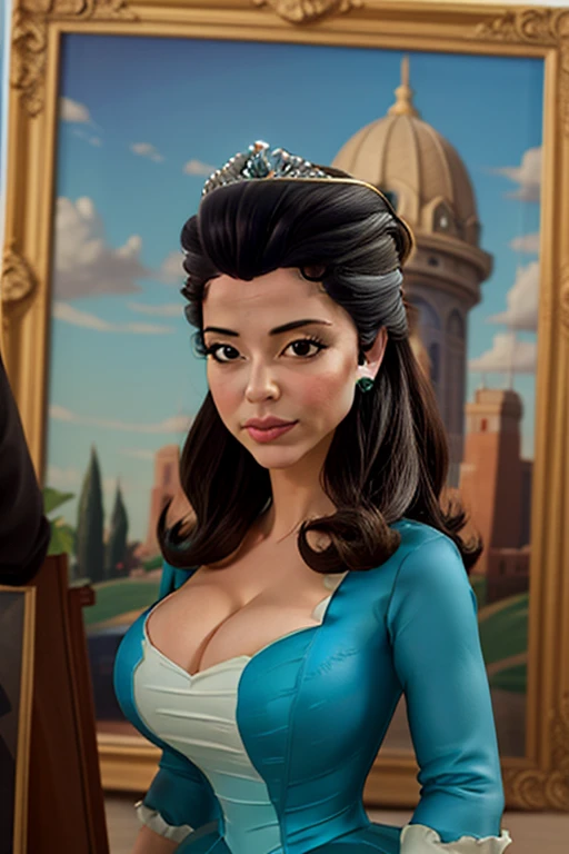 (masterpiece, realistic:1.3), (high quality, detailed:1.3), (huge breasts:1.2), (musuclar female:0.8), (upper body, portrait, blank background:1.1), (aqua dress, cleavage, princess gown), princess hildegard