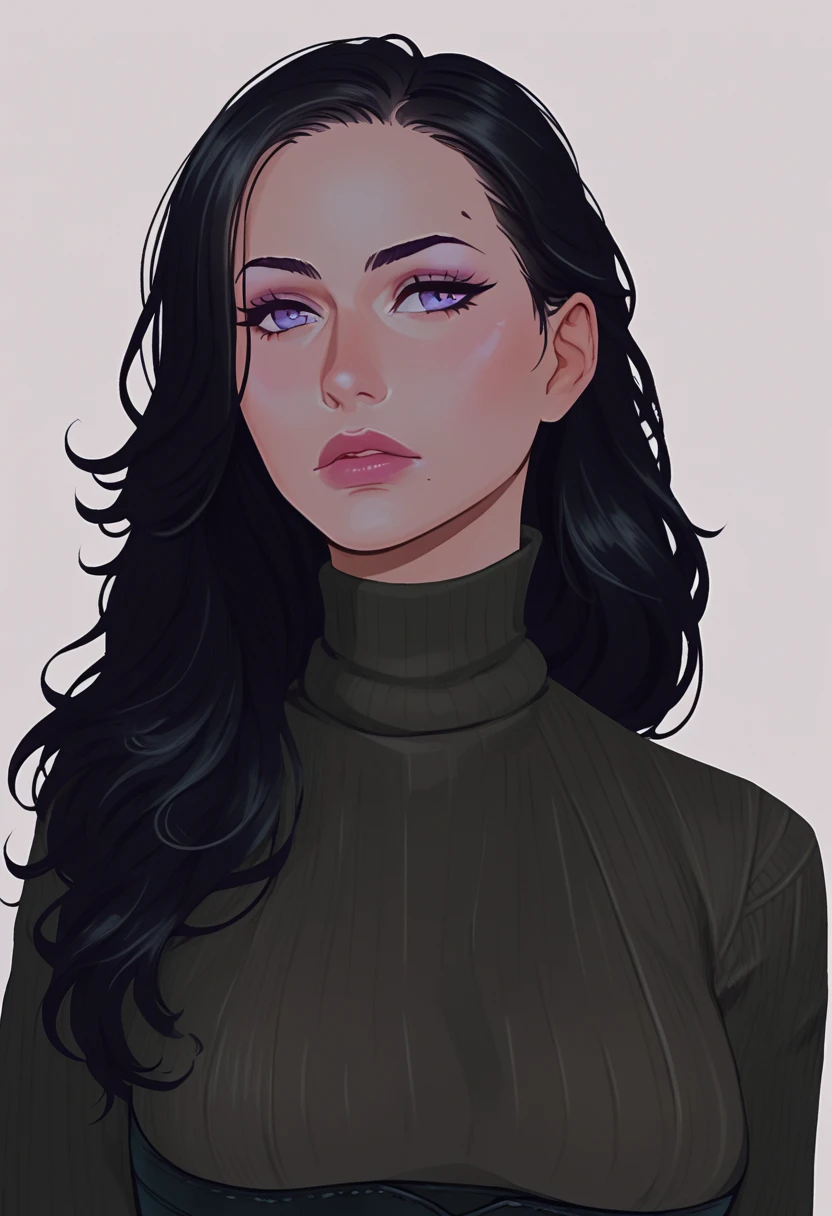 score_9, score_7_up 1girl, solo, yennefer of vengerberg, portrait, turtleneck sweater, looking to the side,