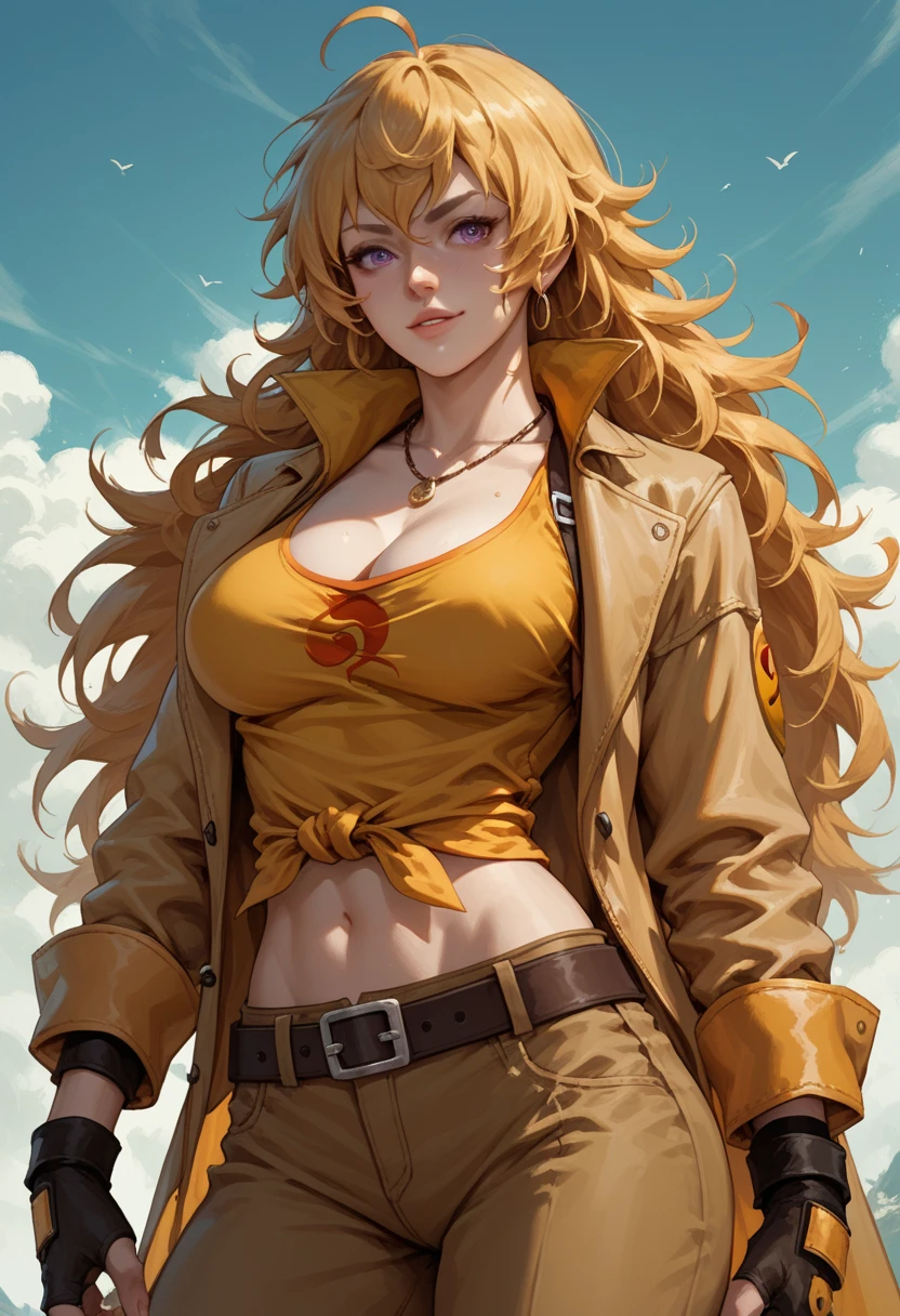 1 girl, Yang Xiao Long (from RWBY), large breasts