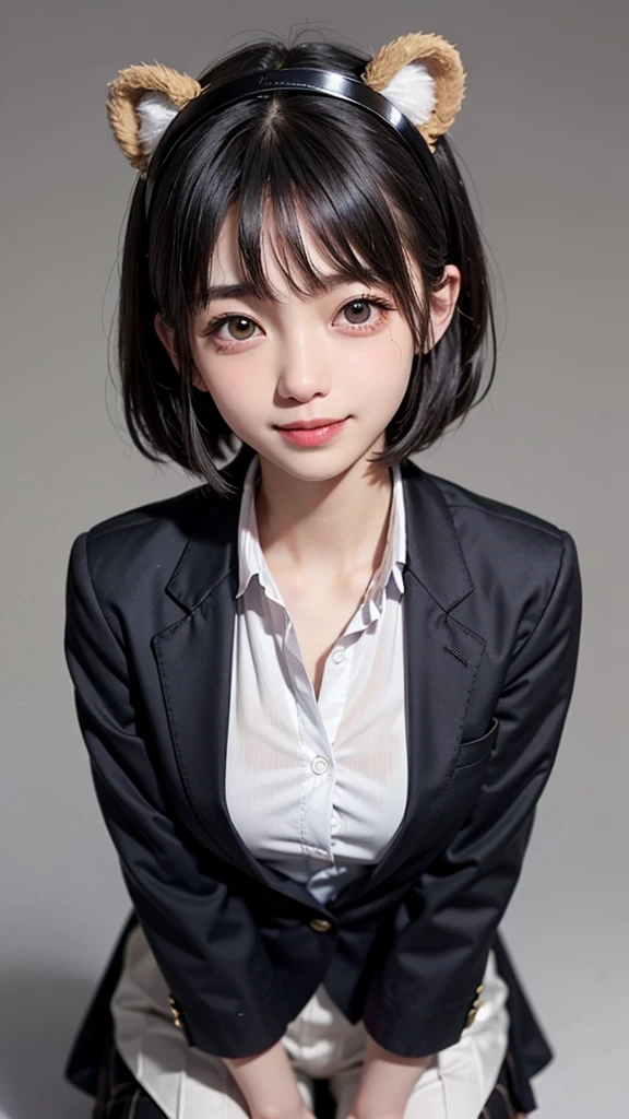 ((8k, RAW photos, top quality, masterpiece), High-resolution RAW color photos Professional close-up photos, (实际of, Photorealism: 1.37), (最好of质量), (Best shadows), (Best Illustration), clavicle ((大of)), ((of, 性感of, Ultra-high resolution, HD CG unified 8K wallpaper, 基于物理of渲染, Movie Lighting), (Egiosar:1), 18歲of女孩, (Grey suit jacket, ribbon, sock, high school: 1.2), high school课堂, 美丽of眼睛细节, There is light on the face, ((full-body shot: 1.2)), 特别强of光线, (Upper Eye, to grin:1.2),有光泽of皮肤, (((Black Hair, Bob Hairstyle:1.2))), ( Thick thighs), ulzzang-6500-v1.1:0.2, 害羞of, (flash:1.2), National Foundation , (fluffy), ((Seductive pose: 1.2, 吸引人of: 1.2)), (闲置of), (坐在教室of桌子旁: 1.2)), ((良好of解剖结构: 1.2)), ((明亮清新of教室, Background blur: 1.2)), Perfect face, 可爱of脸孔, (High Angle Shot:1.2)