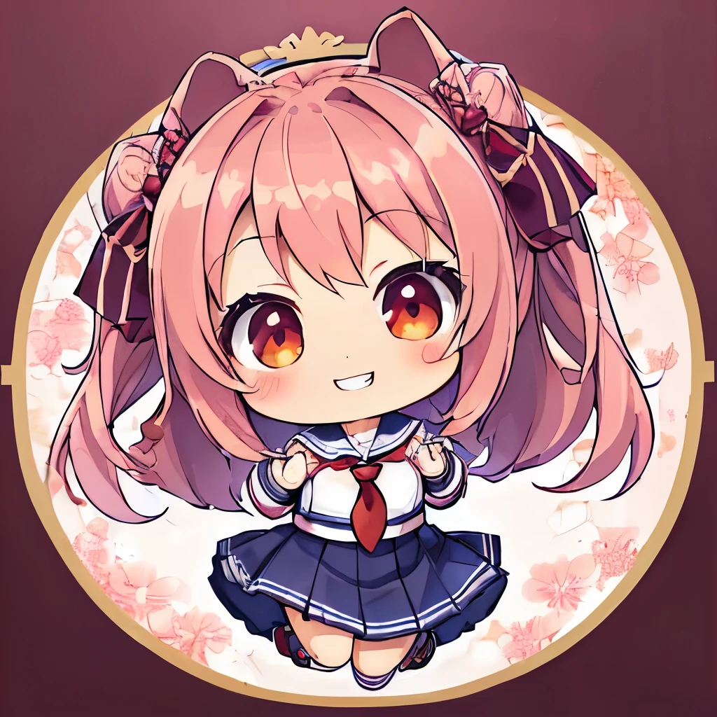 top quality、 high definition 、masterpiece、 Detailed Background 、 Beautiful Faces in Every Detail 、 anatomically accurate 、detailed expression、Detailed、((whole body、 from behind:1.5、 backshot、 facing the side))、break(( One Girl :1.2)、(Chibi Girl:1.2))、 big beautiful eyes、 plump lips 、(cute girl uniform、 cute sneakers )、break((( place your hands in front of your chest :1.2))、( happy expression:1.2、 big smile:1.2))、break( the background is pure white、((red plum)))