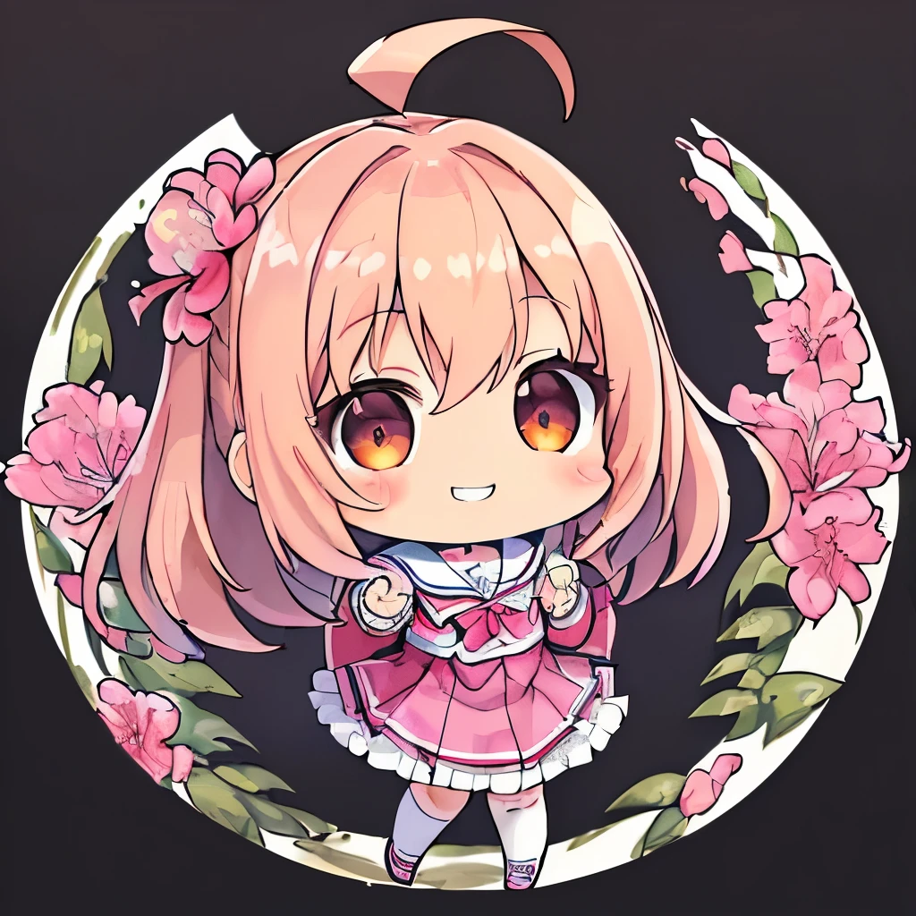 top quality、 high definition 、masterpiece、 Detailed Background 、 Beautiful Faces in Every Detail 、 anatomically accurate 、detailed expression、Detailed、((whole body、 from behind:1.5、 backshot、 facing the side))、break(( One Girl :1.2)、(Chibi Girl:1.2))、 big beautiful eyes、 plump lips 、(cute girl uniform、 cute sneakers )、break((( place your hands in front of your chest :1.2))、( happy expression:1.2、 big smile:1.2))、break( the background is pure white、((Azalea)))