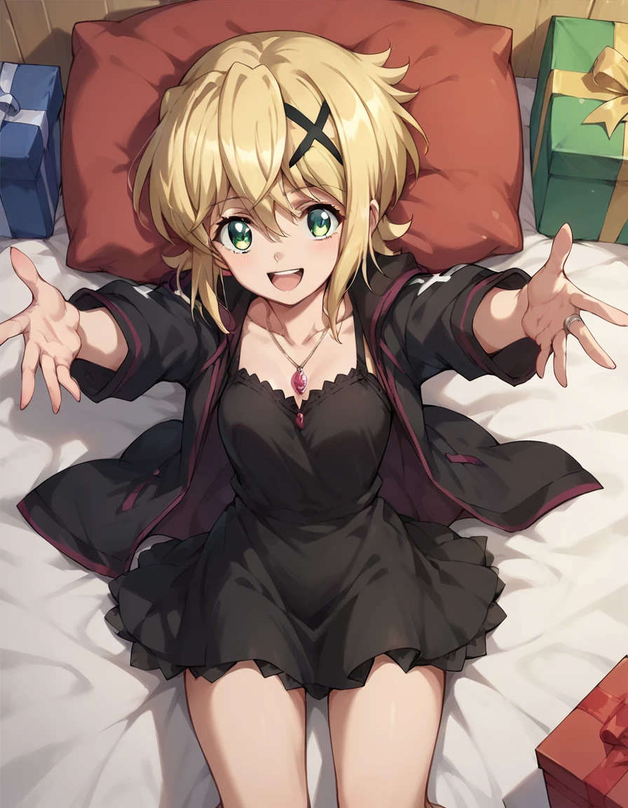 Seras victoria, laying down on table, hellsing ultimate, harness, panties, baroque architecture, red velvet room, blue eyes, (((red eyeliner makeup))), wet , (((sadistic grin))), flair cut hair
