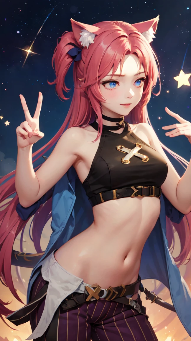 (masterpiece, best quality:1.2), intricate details,  arcanejinxcos, 1girl, solo, stomach, sleeveless, striped pants, star guardian ahri, animal ears, hair ornament, blonde hair, long hair, light smile jinx style arcane, couvre sa poitrine nue avec ses paumes, pose sexy, nu, se déshabiller, retirer le soutien-gorge, montrant sa chatte, Jambes ouvertes, frotter sa chatte, poitrine nus ,sur le dos nus , nus a 4 pattes ,debout nus ,super détaillé