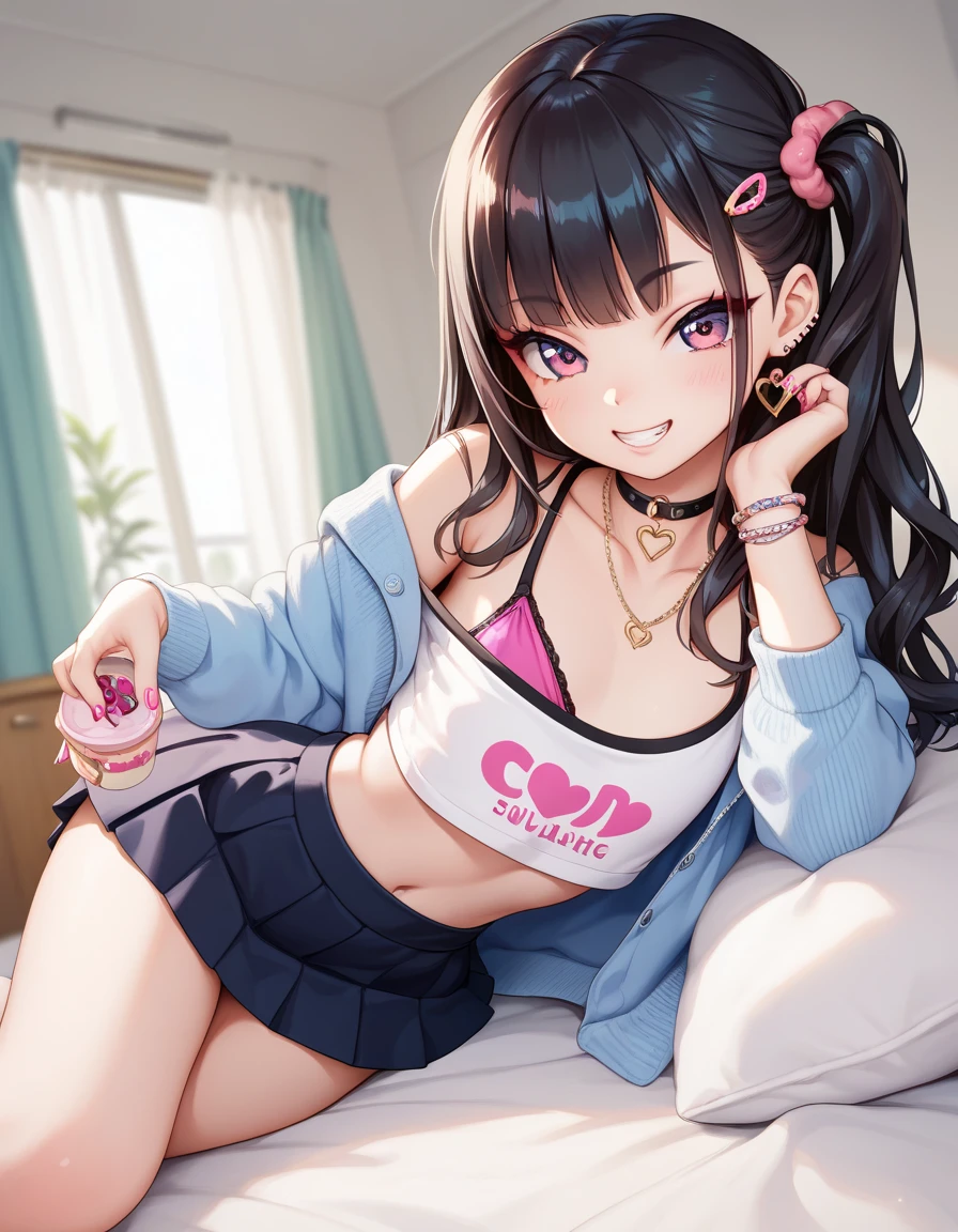 1girl,solo,,,gyaru,black hair,loli