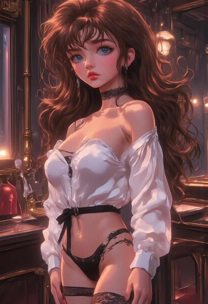 Create an image of a stunningly beautiful gorgeous perfect sexy adolescent young teenager, detailed perfect gorgeous face, detailed vibrant eyes,small little breast, slim body, full body view ,seductive lingerie,