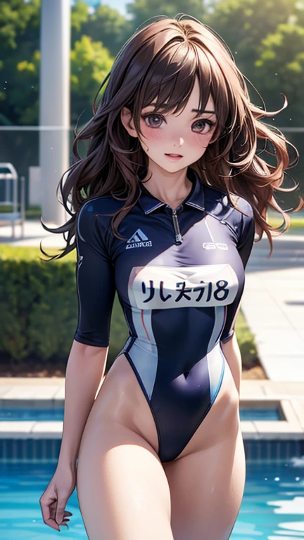 masterpiece、highest quality、High resolution、Two realistic girls、Competitive swimmer、Close-up of a person、wearing a black bodysuit、During Competitive swimmerics competitions、smile、Swimming Venues、Sexy competitive swimsuit