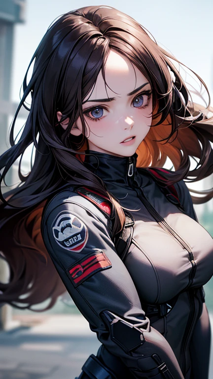 a cool anime 18 years old girl on special forces suit, beautiful detailed face, long wavy hair, perfect body ratio, adorable girl, 3:4 body looks, front view, look at the camera, perfect background, (best quality,4k,8k,highres,masterpiece:1.2),ultra-detailed,(realistic,photorealistic,photo-realistic:1.37),HDR,UHD,studio lighting,ultra-fine painting,sharp focus,physically-based rendering,extreme detail description,professional,vivid colors,bokeh,portraits,anime