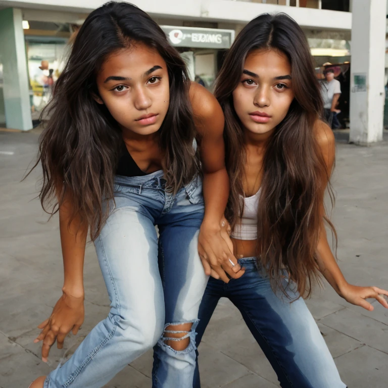 Brazilian teenager ,  pele morena, no shopping. Desperate look, Peeing in jeans