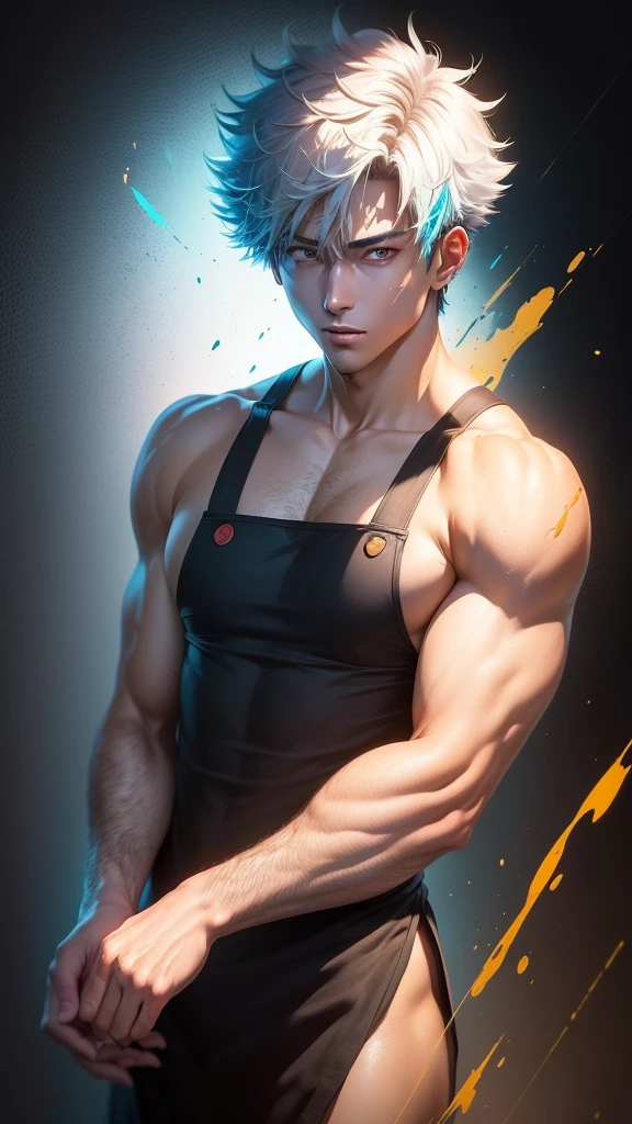 cool guy,Abs,blue color eyes,red tinted hair