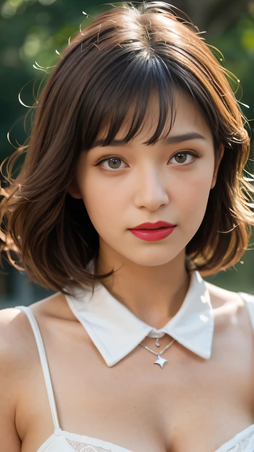 Perfect pink eyes,  wonderful顔,  Indian, Beautiful appearance, (( red lips, Bright Eyes, Curve Heir 1.5)), (( Beautiful Details Extremely Large Breasts )), (Candid and transcendental clever , Unsaggy Breasts ),  wonderfulゴージャス, beautiful radiant face , 美しい顔Bright Eyes,  elegant printed hijab with great attention to detail ,  Updo Elegant Hair , Blurred gray tone background, Super concentrated, Your face is shining,  Face Details 8K Resolution , Painted, Dry brush,  Brush Strokes,   Razumov style and Garmash style , Melt , （Fluorescent color：1.4），（translucent：1.4），（retro filter：1.4），（ wonderful：1.4），  Candy World Disneyland, mystical soft, soft, fluffy, soft scenery, forest, snowflakes, pale pink sky, green, blue, sparkling spiritual light, soft, dreamy, rainbow star, diamond, sparkling gemstone background, super realistic, super high quality cinematic lighting, lots of details, full HD painting, rich light，diagonal bangs， Collared dress，Side masterpiece，  top quality，real skin，（Sports Late：1.5），  One Girl ， [ Short bangs ，  sandwiched between long white hair ，( sexy pose :1.3)