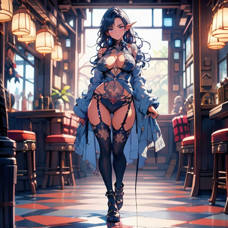 blacksilk,long leges,(Erotic lingerie)(big breasts exposed cleavage)