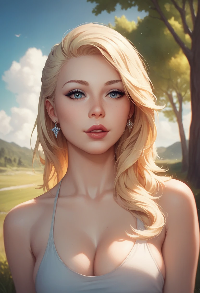 Quality (photo realistic style, UHD, 16k, Textured skin, superdetail, hight resolution), effects (optical illusion), a portrait of a beautiful woman, whitedress, The perfect female face, summer garden in the background, Sunny day
