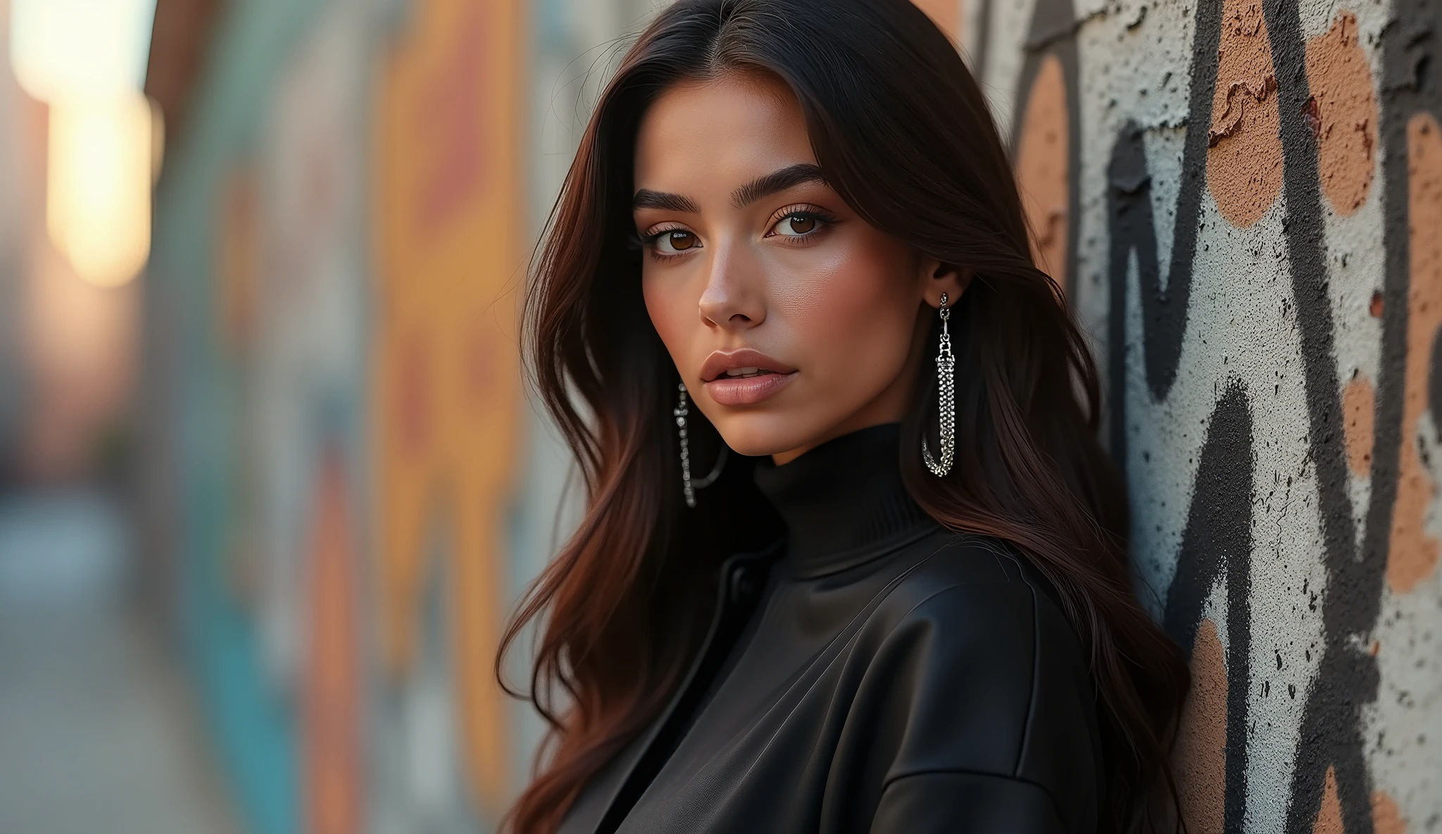 photo of (zanamari-135:0.99), a beautiful woman, perfect hair, smiling, closeup portrait, (modern photo, Millennial Pink leather jacket and top), 85mm, (analog, cinematic, film grain:1.3), ((plain Blue Screen of Death background:1.2)), detailed eyes, (seductive pose), painted lips, (epicPhoto), (looking at viewer), hoop earrings, (cinematic shot:1.3)