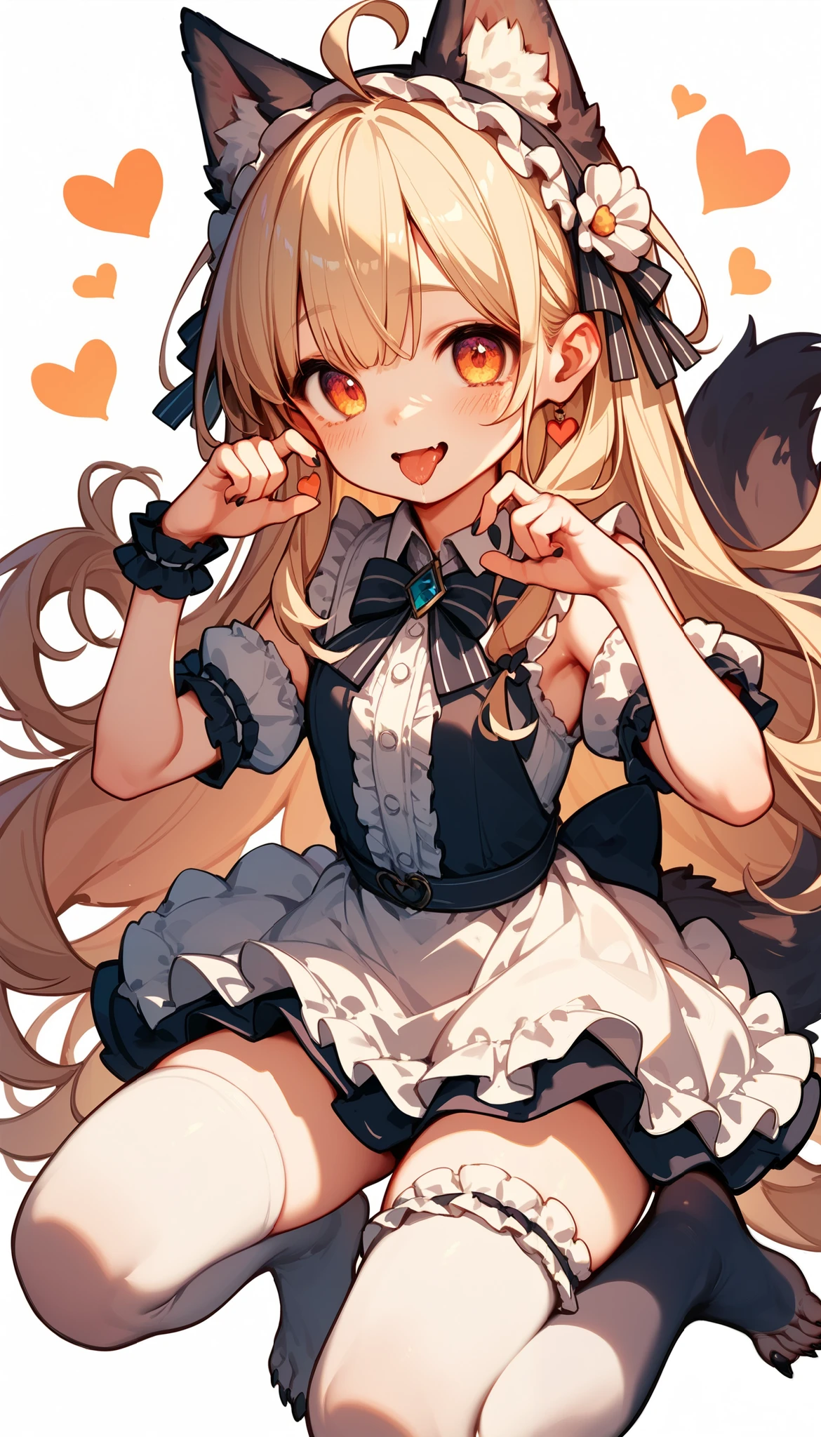 cute girl wearing a wolf costume、 cute smile、 Gao's Pose 、Tail frilly、