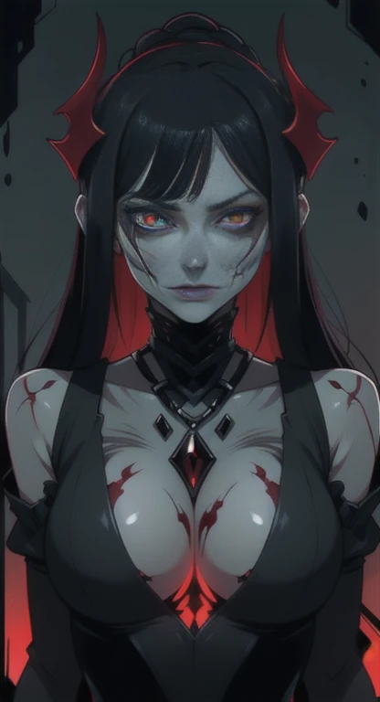 sexual girl, slutty, ugly man, multiple boys, gangbang, monster, horror, black hair, slender body, blue eyes, mascara, torn clothes,  ponytail, tan skin