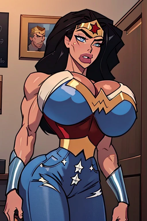 (( She's weak., nas pontas dos dedos))  (She's wearing stiletto high heels) ((Your blouse is tattered, Your mesh is tattered, his uniform is tattered, seu traje esta esfarrapado, your clothes are tattered)), ((SUPERHEROINE Wonder Woman half crouched)), ((vezes, vagabunda, prostituta, vadia)) She's sweaty all over her body. She's screaming in terror, She's terrified, She's crying a lot. ((ela tem cabelo preto, ela tem cabelo longo)), ((She's wearing a Fishnet garter belt)), ((Wearing a thick metal necklace around the neck )) She screams and begs for mercy, Ela cai no choro. Wearing a thick metal necklace around the neck with a chain. Usando maquiagem pesada no rosto. (Your clothes are immoral, your clothes are indecent). Shibari, arms behind back:1.4), (hands on back), (obra-prima, melhor qualidade) 1.5, 1girl, sozinho, (sexy, mulher bonita, rosto perfeito, olhos perfeitos) corpo inteiro, (Shibari, arms behind back:1.4), (hands on back), ((cabelos pretos)). ((High Definition Face))