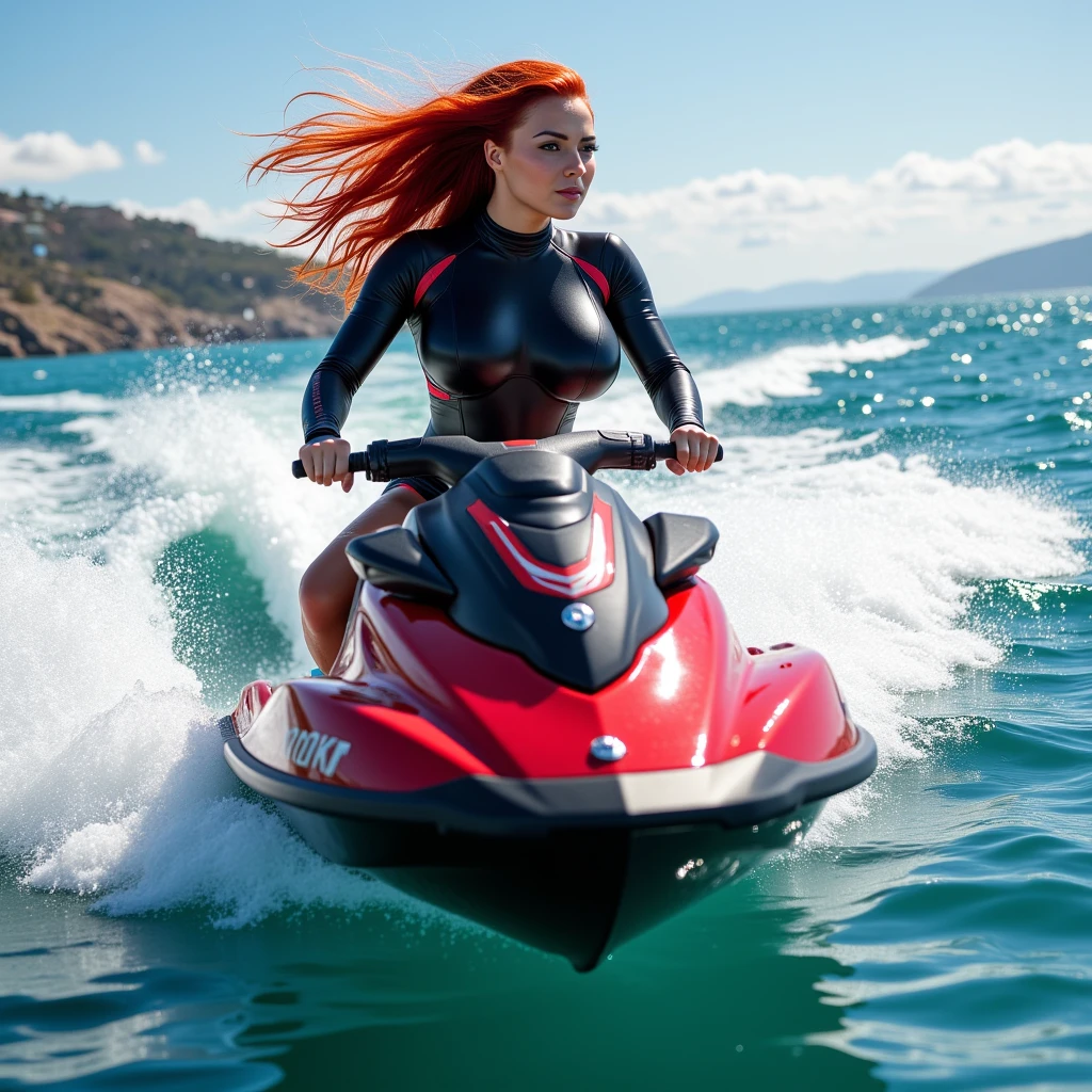 araffe woman holding two giant red life preservers in her hands, mouth open in a terrifying roar, screaming into air, excited, pov, she is smiling and excited, very excited, cute girl wearing tank suit, roller coasters, tubing, pov shot, insane smile, huge chin, barrel chested, screaming in agony, her face flushing and sweat