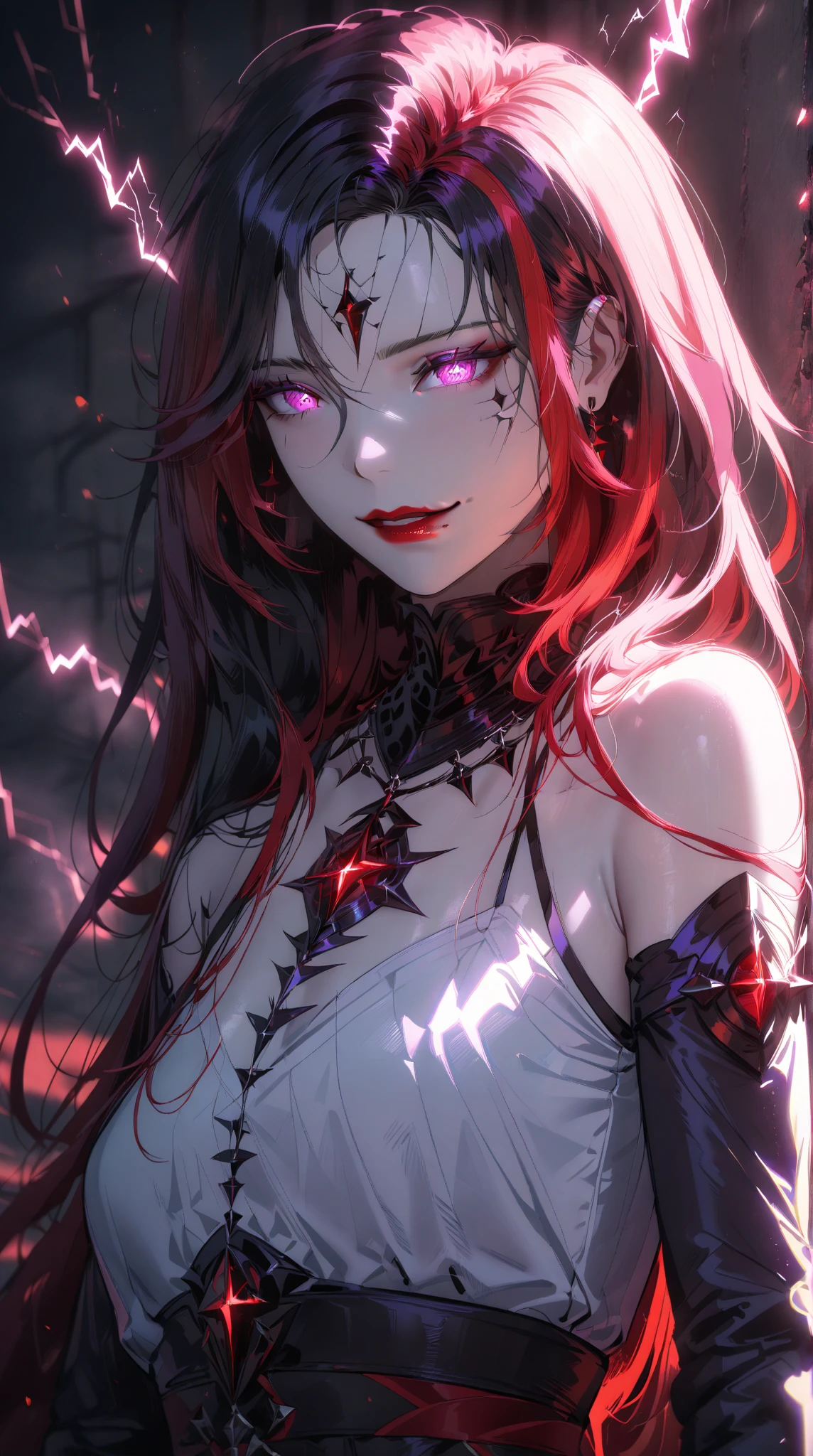 underdressing,Expression of disgust,Expression of disgust,Red Eyes,Sweat,Soaked,liquid,transparent,Cropped tops,succubus,pink
