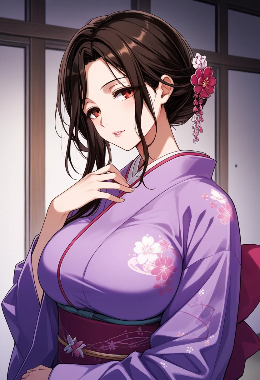 shirayuki tomoe,,glossy lips,large breasts,kimono