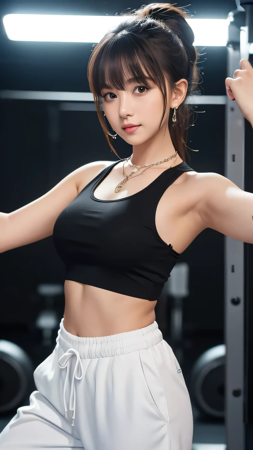 (RAW Photos:1.2), (Realistic), Beautiful detailed girl, Very detailed eyes and face, Beautiful and beautiful eyes, Large file size, High resolution, Very detailed, highest quality, [Tabletop:1.6], shape, Very detailed, The finer details, highest quality, 8K Dende Wallpaper, Cinema Lighting,Fighting arena in the background、20 year old slim and muscular woman, Female Fighter, Karate pose, Outdoor Martial Arts Tournament, hang on, Uniform, 彼女の柔Uniform, ponytail, Serious expression, The body is slim, Young Face, , Stadium