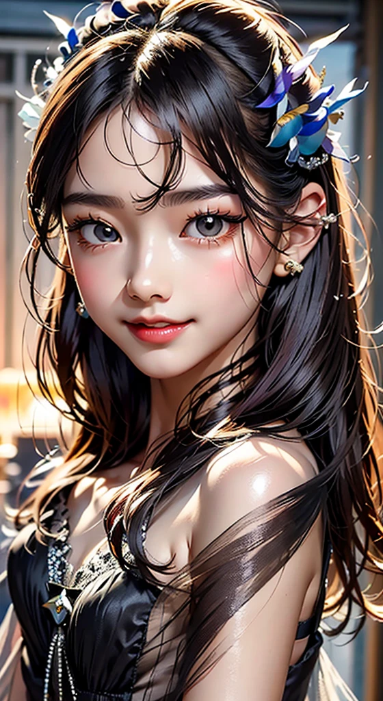 A girl,petite,realisticlying, The upper part of the body, Realistis,Flowering trees,Floating hair, Detailed face --auto