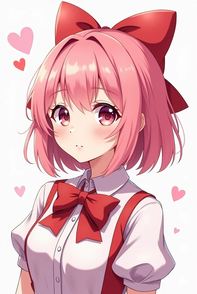 A pink-haired、 Anime Girl Wearing a Bow , kawaii realistic portrait, Gu Weiss, portrait of the magical girl, cute character, lovely art style, anime moe art style,  Maple Story Character Art , cute portrait, cute anime girl portraits, Little Figure Portrait , artwork in the style of Gu Weiss, splash ink art anime loli