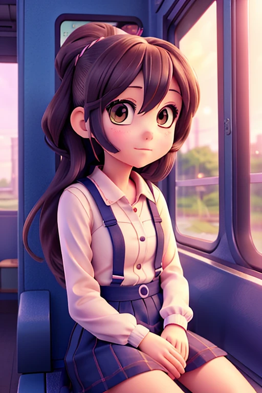 sits on the train and looks out the window anime girl, a beautiful anime portrait, lofi portrait at a window, Beautiful anime girls, lofi portrait, low fidelity girl , portrait anime girl, Guweiz style artwork , High-quality portraits, As the sunset , charming anime girls, Cute Anime Girls, Realistic cute girl drawing, style of anime. 8 thousand