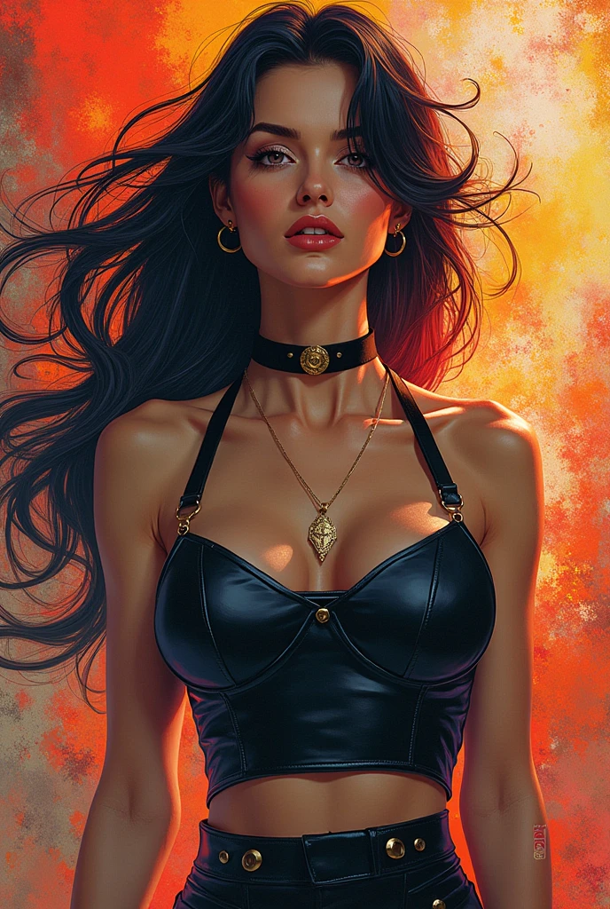 (Obra de arte:1.2, melhor qualidade), (imagem real, detalhes intrincados), (1 senhora, Sozinho, curvy upper body, Grande ) The clothes are red and gold:vanguarda,vanguarda,Try it on the look:dramatic waterfall,Unconventional fashion choice behavior:rebeldia、non-conformist、Place of provocation:demon eyes,distrito de arte urbana、Locais de música underground Hobbies:Participation in punk shows、Creating mixed media art、Experimente diferentes valores subculturais:individualidade、Realmente、Creative expression of inspiration:Gothic art、counterculture icons,Character traits of the avant-garde art movement:ousadia、ousadia、agir fora da caixa