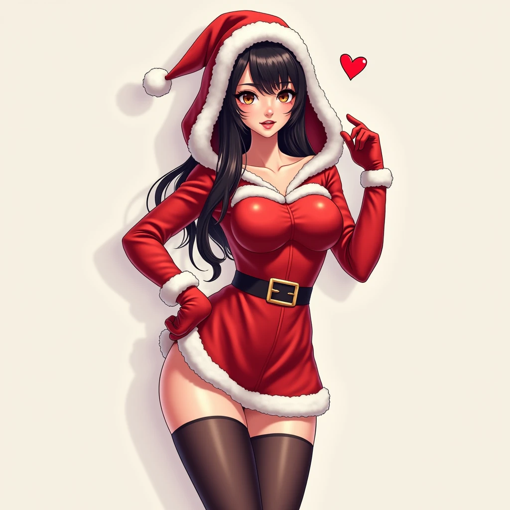 A sexy adult girl wearing a Santa Claus outfit showing her breasts in manga version
