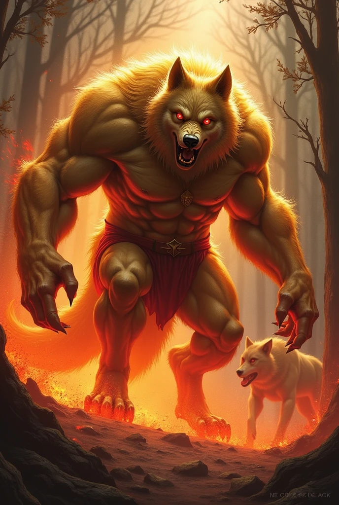 A grotesque beast with fur and horns fighting  its way out of Hell