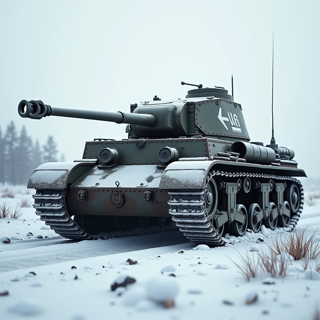 A T34 tank in a winter landscape