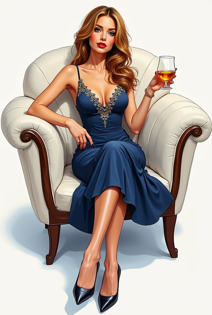 There was a woman sitting on a red sofa,Legs crossed, Deviantart ArtStation CGSCOSIETY, sultry digital painting, commission for high resolution, drawn in the style of artgerm, Extremely detailed Artgerm, oc commission, pinup art, Fully clothed. painting of sexy, loish |, Katarina, trends in art station